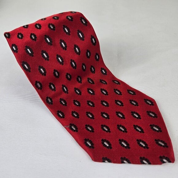 Fratelli Moda 100% Silk Men's Tie Black Cream Pattern on Red Background - Picture 1 of 8